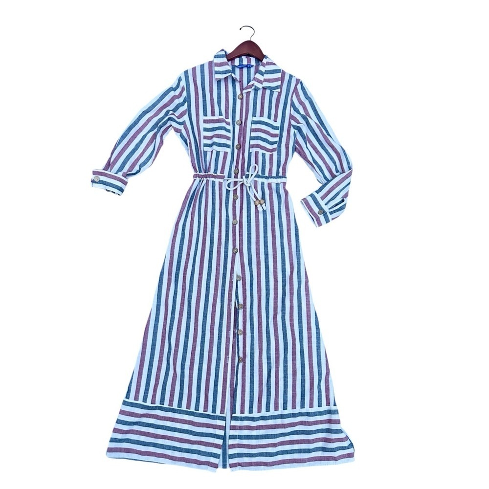 Harvest maxi striped dress size 42 medium button down shirt dress